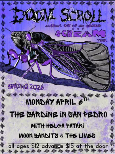Flyer for Doom Scroll, Moon Bandits, Helgia Pataki