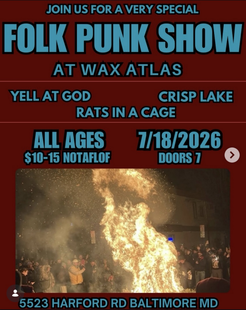 Flyer for Yell At God, Crisp Lake, Rats in a Cage